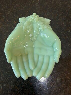 Westland Jadeite Milk Glass Open Hands Trinket Dish or Soap Dish